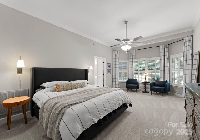 328 Whippoorwill Rd, Mooresville, NC 28117 - carpeted bedroom featuring crown molding, baseboards, and a ceiling fan