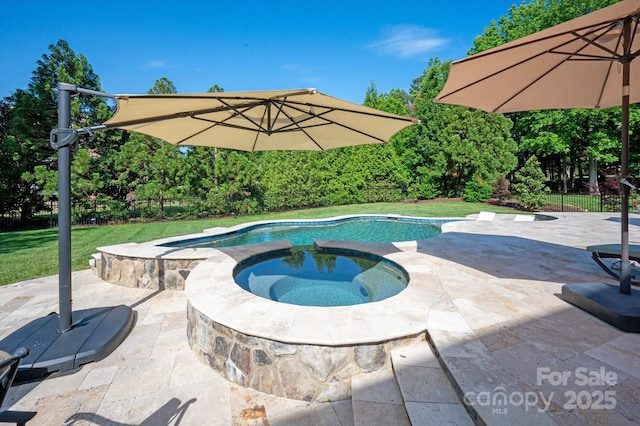 7507 Meadowgate Ln, Waxhaw, NC 28173 - outdoor pool with an in-ground hot tub, a patio area, and fence