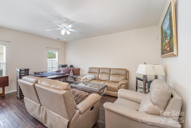 13612 Singleleaf Ln, Charlotte, NC 28278 - living room featuring dark wood-style floors and a ceiling fan