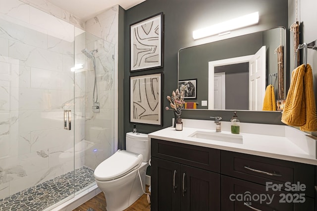 5 Saddle Rdg, Fletcher, NC 28732 - full bathroom with a marble finish shower, vanity, and wood finished floors