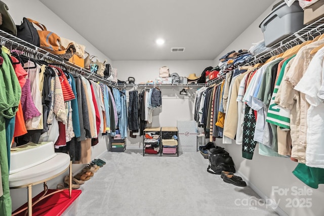 walk in closet featuring carpet flooring