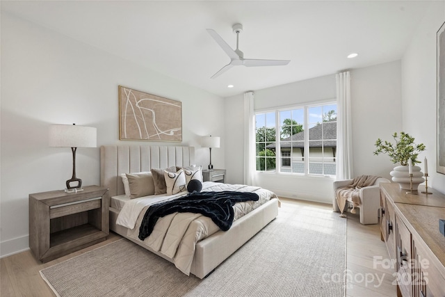 536 Hillside Ave, Charlotte, NC 28209 - bedroom featuring light wood finished floors, recessed lighting, and a ceiling fan
