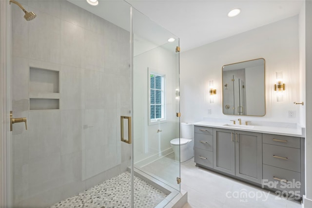 536 Hillside Ave, Charlotte, NC 28209 - full bathroom featuring a shower stall, vanity, and toilet