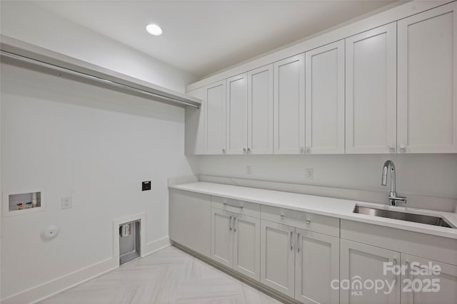 536 Hillside Ave, Charlotte, NC 28209 - washroom featuring cabinet space, baseboards, hookup for a washing machine, gas dryer hookup, and recessed lighting