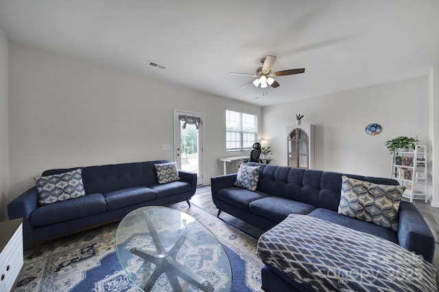 5034 Moss Pine Way, Tega Cay, SC 29708 - living area featuring wood finished floors and a ceiling fan