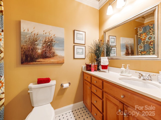 3044 Luke Crossing Dr, Charlotte, NC 28226 - full bath with crown molding, vanity, toilet, baseboards, and tile patterned floors