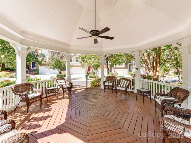 3044 Luke Crossing Dr, Charlotte, NC 28226 - wooden terrace featuring a ceiling fan and a gazebo