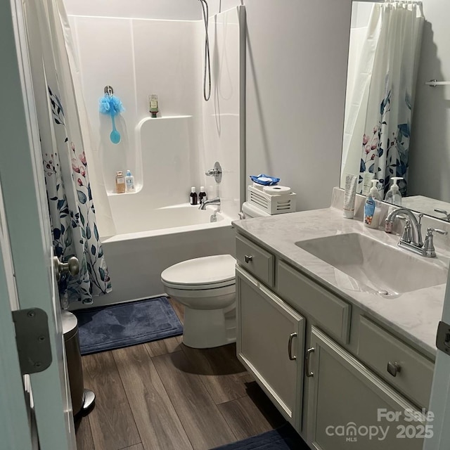 1119 Balls Creek Rd, Claremont, NC 28610 - full bath with toilet, shower / bath combo, wood finished floors, and vanity