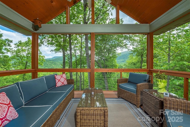 201 Ruffed Grouse Ln, Waynesville, NC 28786 - deck featuring outdoor lounge area and a mountain view