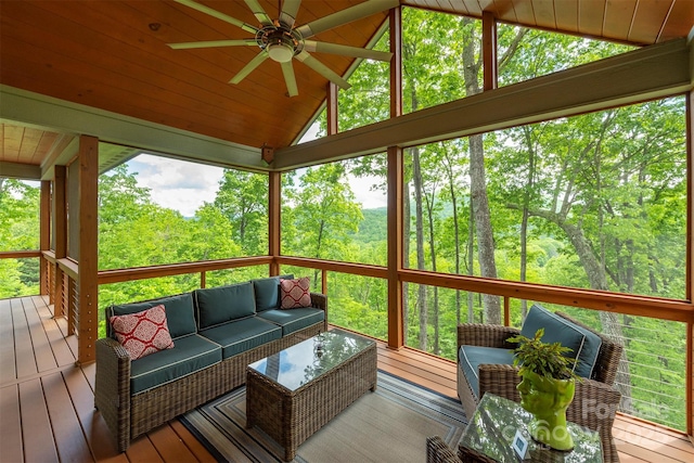 201 Ruffed Grouse Ln, Waynesville, NC 28786 - sunroom / solarium featuring lofted ceiling, ceiling fan, and outdoor lounge area