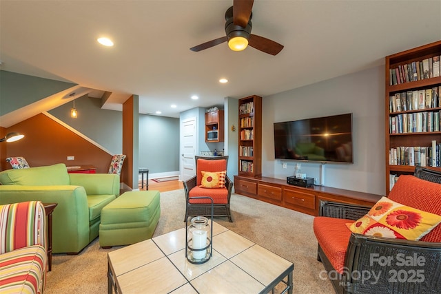 201 Ruffed Grouse Ln, Waynesville, NC 28786 - carpeted living area with a ceiling fan and recessed lighting