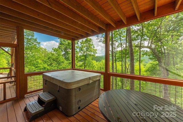 201 Ruffed Grouse Ln, Waynesville, NC 28786 - wooden terrace featuring a hot tub