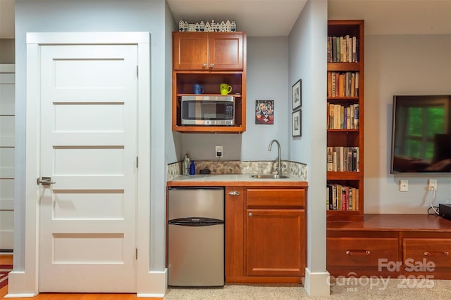 201 Ruffed Grouse Ln, Waynesville, NC 28786 - bar with a sink, stainless steel microwave, and refrigerator