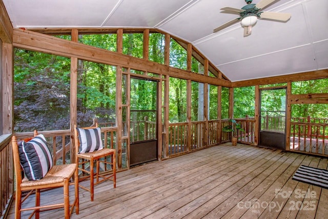 292 Rose St, Mooresville, NC 28117 - unfurnished sunroom with vaulted ceiling and a ceiling fan