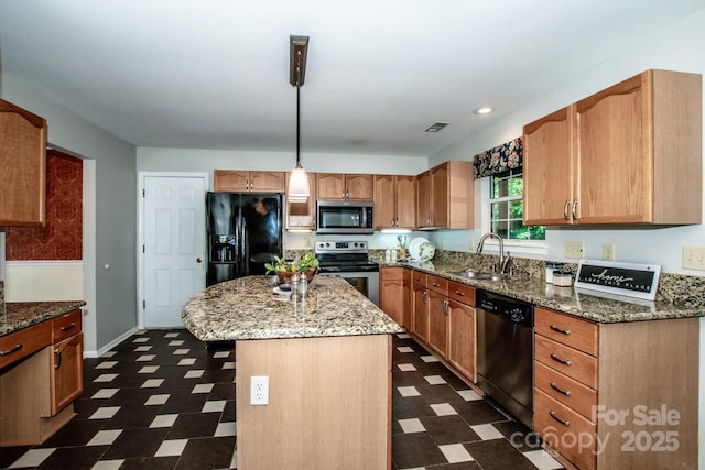 292 Rose St, Mooresville, NC 28117 - kitchen with appliances with stainless steel finishes, a sink, dark floors, and stone counters