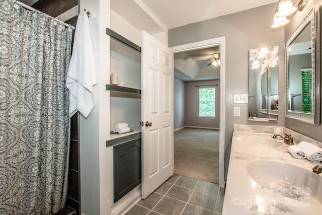 292 Rose St, Mooresville, NC 28117 - full bathroom featuring tile patterned floors, a shower with curtain, and double vanity