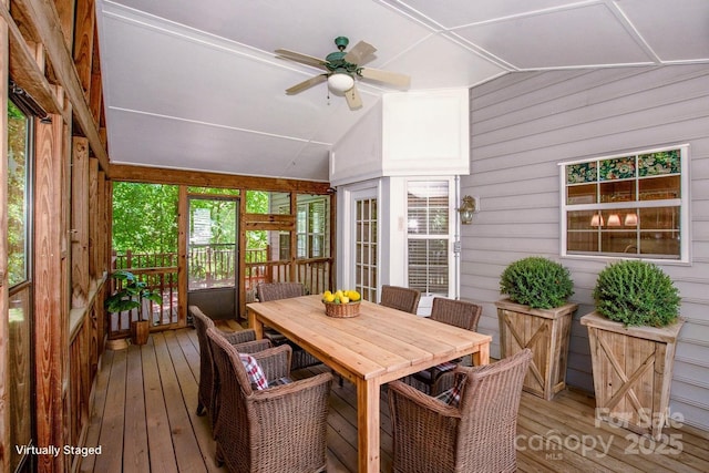 292 Rose St, Mooresville, NC 28117 - sunroom with ceiling fan, lofted ceiling, and outdoor dining area