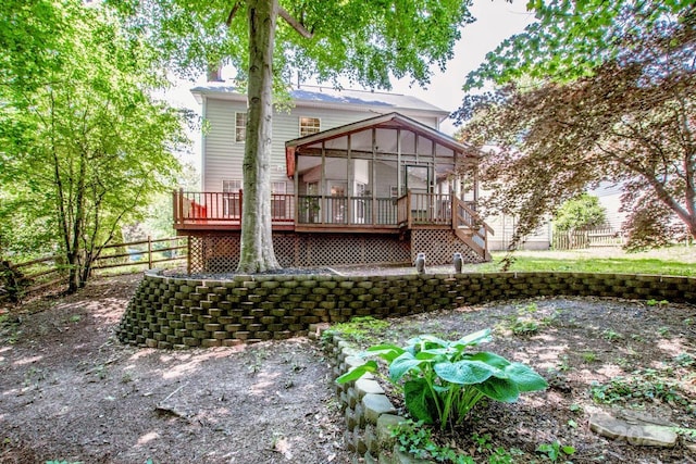 292 Rose St, Mooresville, NC 28117 - back of property featuring a sunroom, a fenced backyard, and a deck