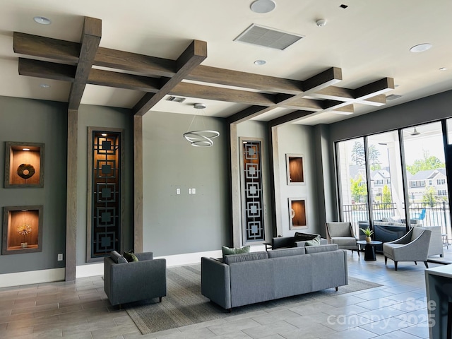 934 Prince Garrett Way, Denver, NC 28037 - community lobby with coffered ceiling, beamed ceiling, and recessed lighting