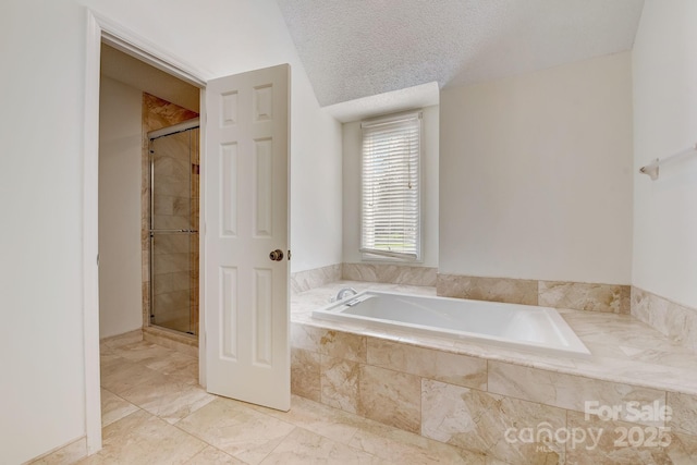 5108 Tedorill Ln, Charlotte, NC 28226 - full bath featuring a shower stall, a garden tub, and a textured ceiling