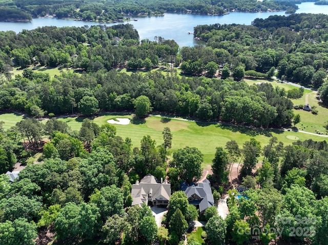 154 Pattersons Brg, New London, NC 28127 - aerial view of property and surrounding area with a large body of water, a golf course, and a forest