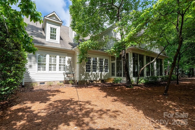 154 Pattersons Brg, New London, NC 28127 - back of property with crawl space, a sunroom, and roof with shingles