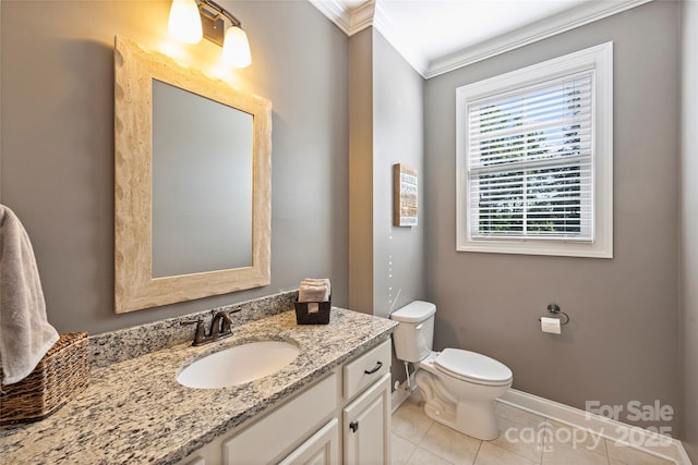 4941 Campobello Dr, Monroe, NC 28110 - bathroom with crown molding, toilet, vanity, baseboards, and tile patterned floors