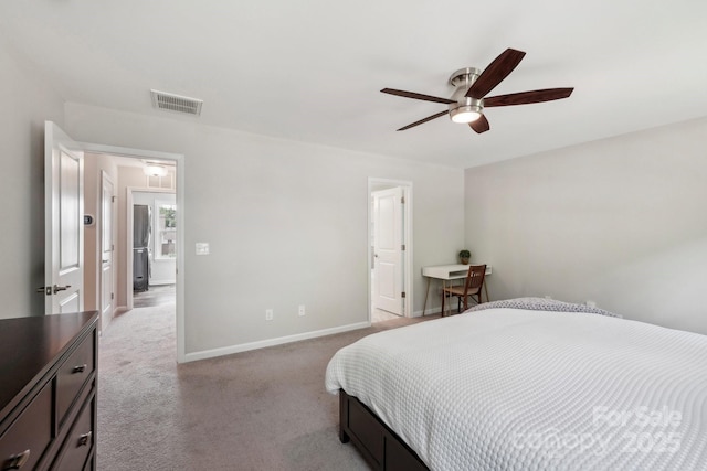 3218 Gilroy Dr, Fort Mill, SC 29707 - carpeted bedroom with baseboards, ceiling fan, and freestanding refrigerator