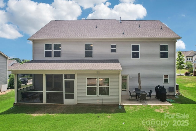 3218 Gilroy Dr, Fort Mill, SC 29707 - rear view of property with a patio area, a yard, a sunroom, and a shingled roof