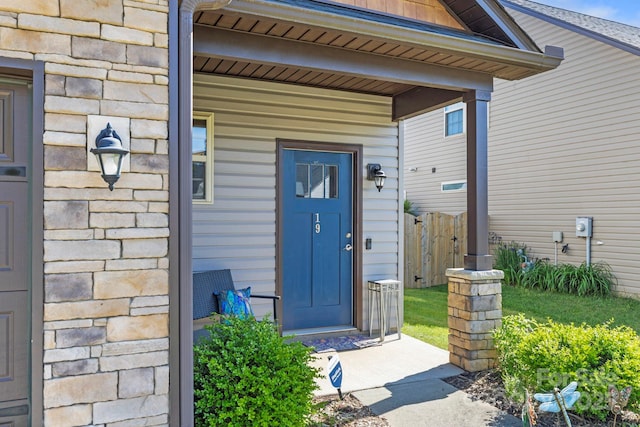 19 Wetland Way, Arden, NC 28704 - doorway to property with a porch and stone siding