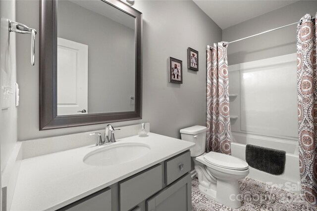 1918 Thoreau Way, York, SC 29745 - full bath featuring toilet, vanity, shower / bath combination with curtain, and tile patterned floors