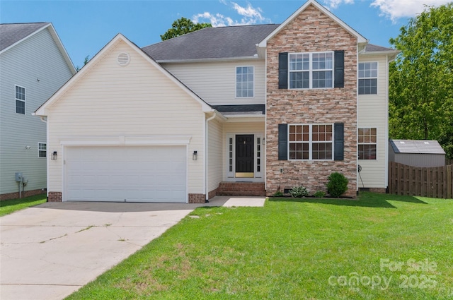 8 Secrest Dr, Arden, NC 28704 - traditional home with concrete driveway, an attached garage, stone siding, and roof with shingles