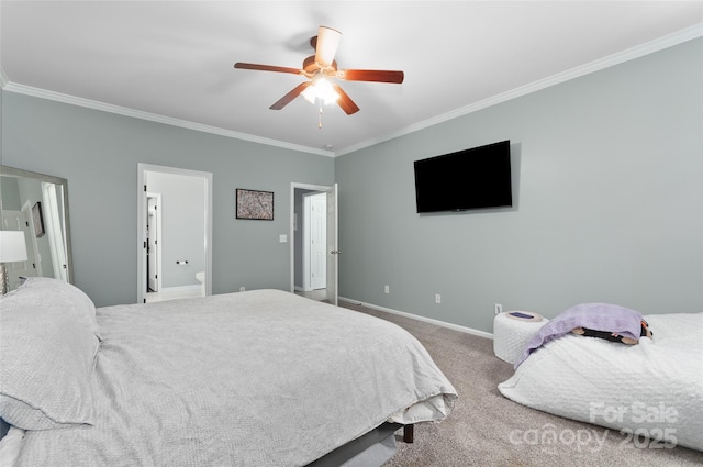 8 Secrest Dr, Arden, NC 28704 - bedroom with crown molding, baseboards, carpet floors, ceiling fan, and ensuite bathroom