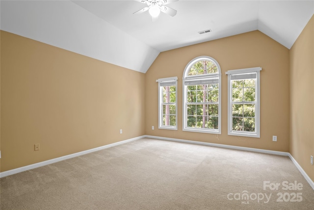 10616 Back Ridge Rd, Charlotte, NC 28277 - unfurnished room with lofted ceiling, ceiling fan, carpet, and baseboards