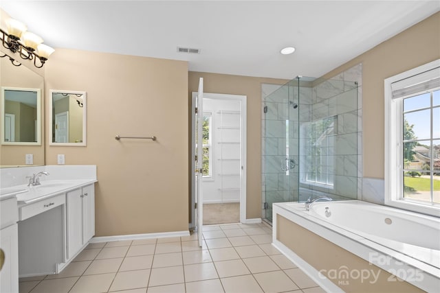 10616 Back Ridge Rd, Charlotte, NC 28277 - bathroom featuring baseboards, a shower stall, vanity, and a garden tub