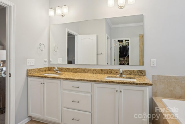 10401 Royal Winchester Dr, Charlotte, NC 28277 - full bath featuring ornamental molding, a bath, double vanity, and a walk in closet