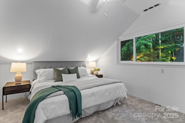 230 Shady Cove Rd, Troutman, NC 28166 - bedroom featuring carpet flooring, vaulted ceiling, and ceiling fan
