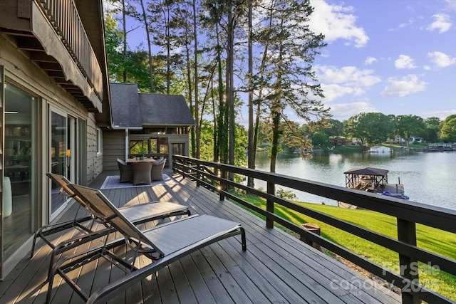 230 Shady Cove Rd, Troutman, NC 28166 - deck featuring a water view and view of wooded area