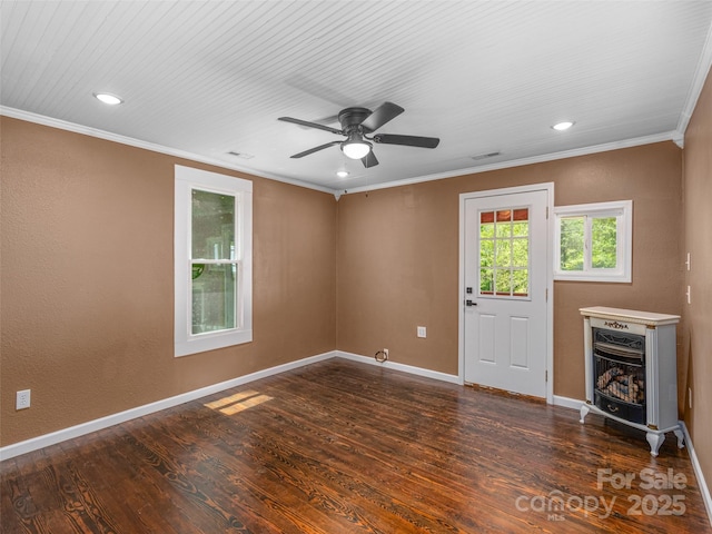 280 Noland Dr, Clyde, NC 28721 - spare room with crown molding, baseboards, recessed lighting, wood finished floors, and ceiling fan