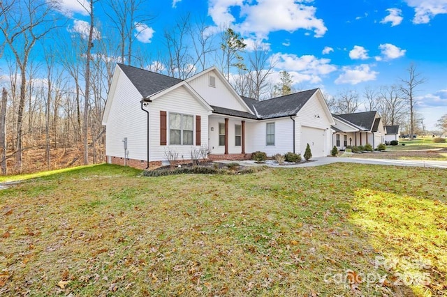 242 Delview Dr, Cherryville, NC 28021 - view of front facade featuring a garage, driveway, a front lawn, board and batten siding, and a porch