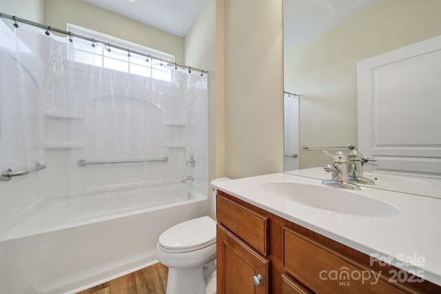28129 Song Sparrow Ln, Fort Mill, SC 29707 - bathroom with shower / tub combo, wood finished floors, toilet, and vanity