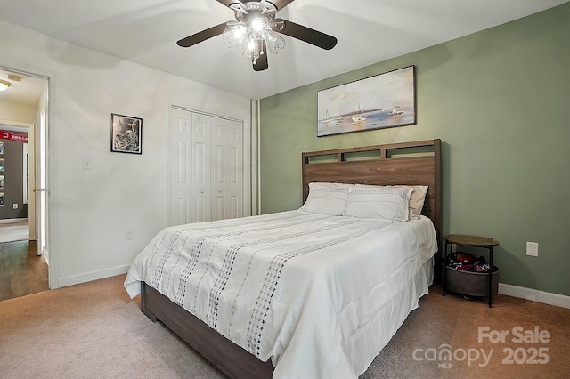 392 Tall Oaks Trl, Fort Mill, SC 29715 - bedroom featuring carpet, baseboards, a closet, and a ceiling fan