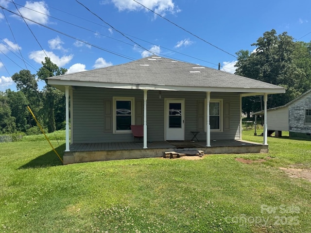 206 13th St, Belmont, NC 28012 - rear view of property with covered porch, a yard, and a shingled roof