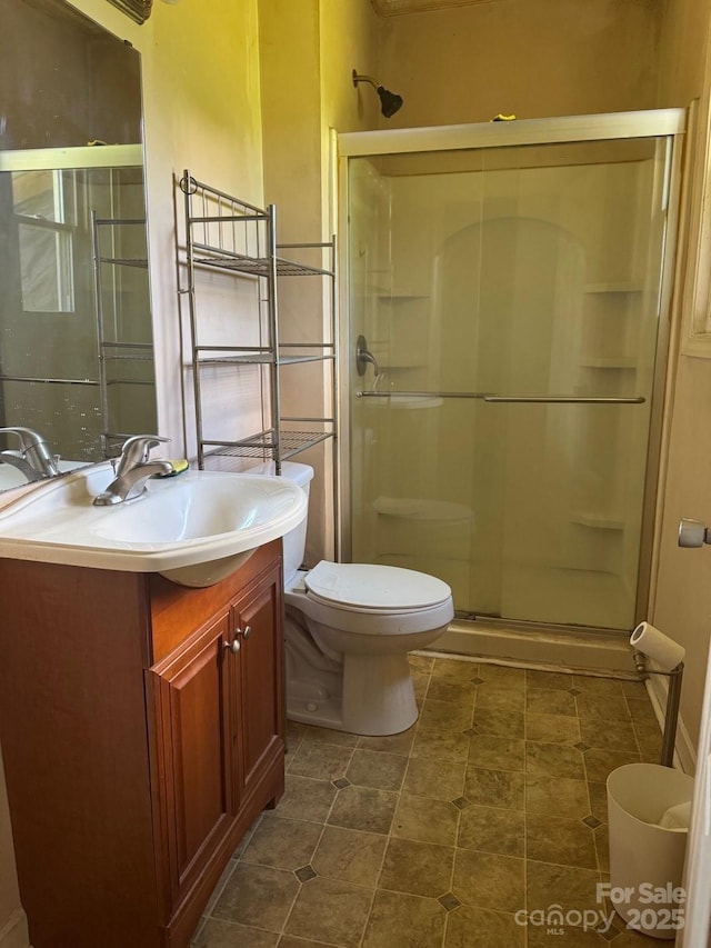 206 13th St, Belmont, NC 28012 - full bath with vanity, a stall shower, and tile patterned floors