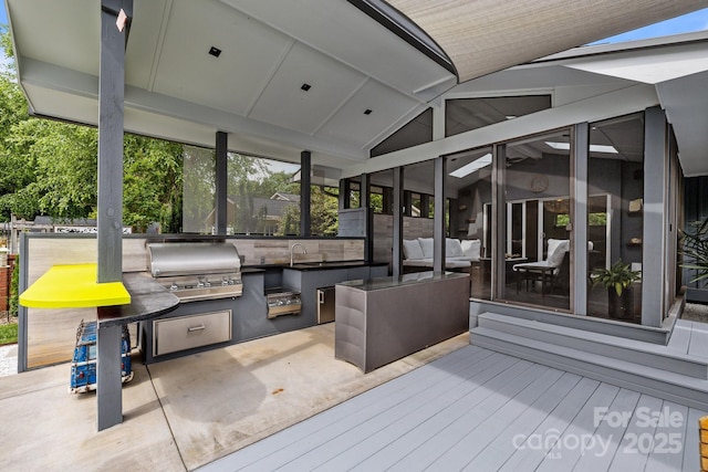2121 Valencia Ter, Charlotte, NC 28226 - deck featuring exterior kitchen, a grill, a sunroom, and a sink