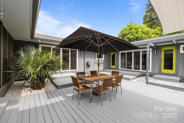 2121 Valencia Ter, Charlotte, NC 28226 - wooden deck with entry steps and outdoor dining area