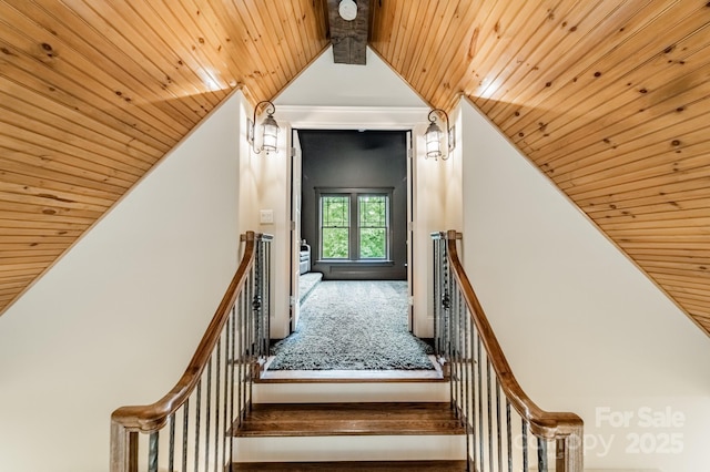 157 Dedham Loop, Mooresville, NC 28117 - stairs featuring wooden ceiling and vaulted ceiling
