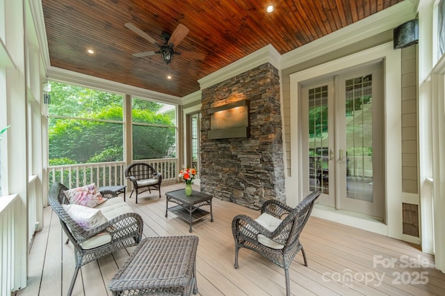 157 Dedham Loop, Mooresville, NC 28117 - sunroom / solarium with a ceiling fan, an outdoor living space, and french doors