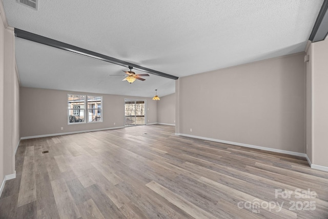 1370 Poole Rd, Salisbury, NC 28146 - unfurnished living room with a textured ceiling, a ceiling fan, light wood-type flooring, and baseboards