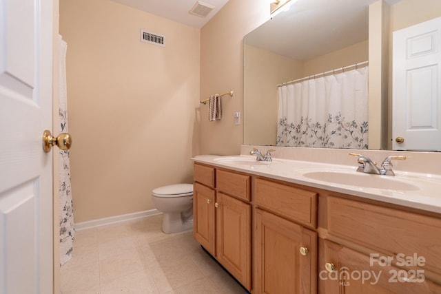 5656 Cambridge Bay Dr, Charlotte, NC 28269 - full bath featuring double vanity, toilet, tile patterned floors, and baseboards